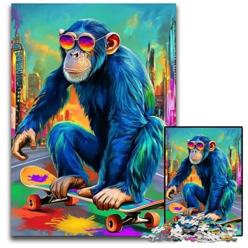 Puzzle für Erwachsene, 1000 Teile, Affen-Skateboard, Kartonpuzzle, Entspannung und Herausforderung, farbenfrohe Heimdekoration, Freunde, 26x38cm Puzzle für Erwachsene, 1000 Teile, Affen-Skateboard, Kartonpuzzle, Entspannung und Herausforderung, farbenfrohe Heimdekoration, Freunde, 26x38cm von JIANGENNF