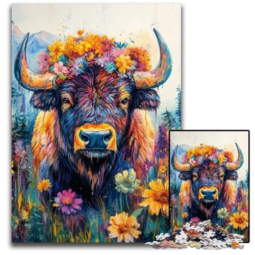 Puzzle für Erwachsene, 1000 Teile, Alpenbison, Holzpuzzle, Spielspielzeug, einzigartige Heimdekoration und Geschenke für Kinder ab 14 Jahren, 50x75cm von JIANGENNF
