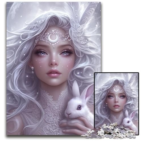 Puzzle für Erwachsene, 1000 Teile, Anime-Mädchen und Kaninchen, Papppuzzle, Spiel für Erwachsene, Geschenk, Familieninteraktives Spiel, Gehirn-Herausforderung, Geschenk, 26x38cm von JIANGENNF