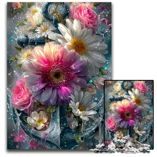 Puzzle für Erwachsene, 1000 Teile, Anker und Blumen, Karton-Puzzles für anspruchsvolle Familienaktivitätsspiele, farbenfrohes DIY, 26x38cm von JIANGENNF