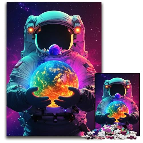 Puzzle für Erwachsene, 1000 Teile, Astronaut hält die Erde, Papppuzzle, Spiel für Erwachsene, Geschenk, Familien-Interaktives Spiel, Gehirn-Herausforderung, Geschenk, 26x38cm von JIANGENNF