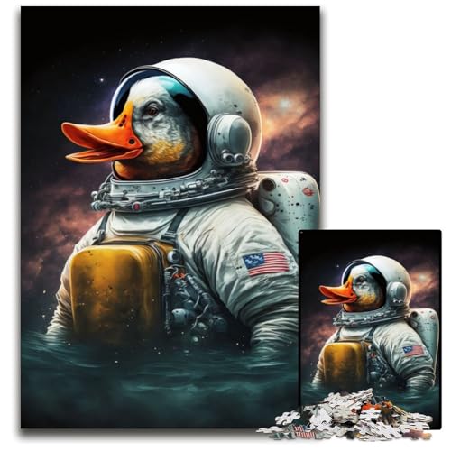 Puzzle für Erwachsene, 1000 Teile, Astronautenente, Holzpuzzle, Spiel für Erwachsene, Geschenk, Familien-Interaktives Spiel, Gehirn-Herausforderung, Geschenk, 50x75cm/19,68x29,52 Zoll von JIANGENNF