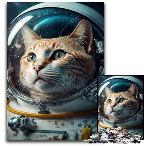 Puzzle für Erwachsene, 1000 Teile, Astronautenkatze, Papppuzzle, Spiel für Erwachsene, Geschenk, Familieninteraktives Spiel, Gehirn-Herausforderung, Geschenk, 26x38cm/10,23x14,96 Zoll von JIANGENNF
