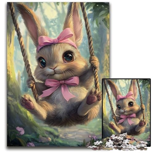 Puzzle für Erwachsene, 1000 Teile, Baby-Häschen auf der Schaukel, Holzpuzzle, Lernspielzeug für Teenager, Heimbüro-Dekor, 50x75cm von JIANGENNF