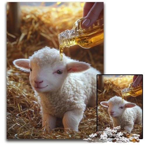 Puzzle für Erwachsene, 1000 Teile, Baby-Schaf, Kartonpuzzle, Spiel für Erwachsene, Geschenk, Familien-Interaktives Spiel, Gehirn-Herausforderung, Geschenk, 26x38cm von JIANGENNF