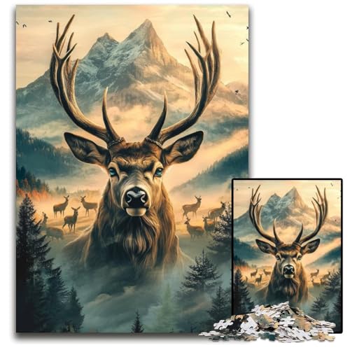Puzzle für Erwachsene, 1000 Teile, Berghirsch, Kartonpuzzle, schwierig und herausfordernd, tolle Geschenke und Spielzeuge für 14-Jährige, 26x38cm von JIANGENNF