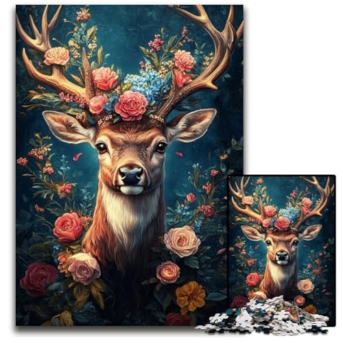 Puzzle für Erwachsene, 1000 Teile, Blumen- und Hirsch-Puzzle aus Pappe, Weihnachten, Halloween, Ostern, Neujahr, 26x38cm Puzzle für Erwachsene, 1000 Teile, Blumen- und Hirsch-Puzzle aus Pappe, Weihnachten, Halloween, Ostern, Neujahr, 26x38cm von JIANGENNF
