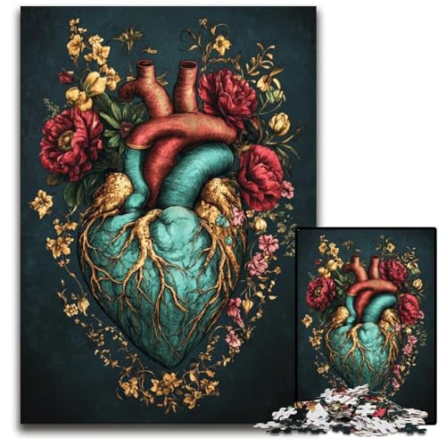 Puzzle für Erwachsene, 1000 Teile, Blumenherz, Kartonpuzzle, schwierig und herausfordernd, tolle Geschenke und Spielzeuge für 14-Jährige, 26x38cm von JIANGENNF