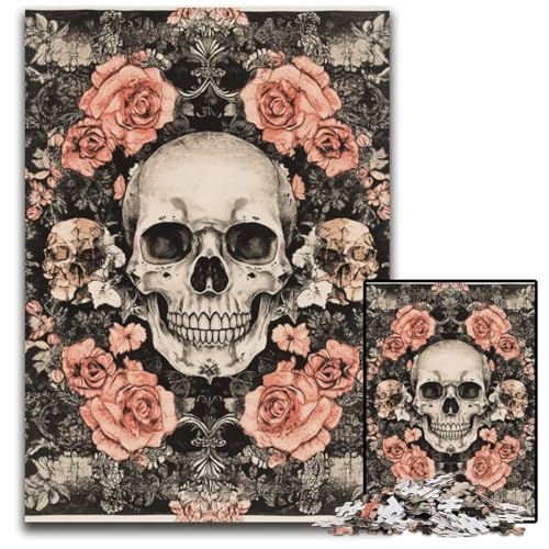 Puzzle für Erwachsene, 1000 Teile, Blumenschädel, Holzpuzzle, schwierig und herausfordernd, tolle Geschenke und Spielzeuge für 14-Jährige, 50x75cm von JIANGENNF