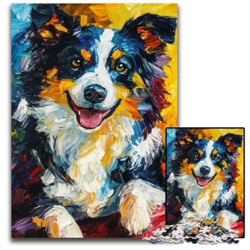 Puzzle für Erwachsene, 1000 Teile, Border Collie, Holzpuzzle, Lernspielzeug, ganze Familie, ab 14 Jahren, 50x75cm Puzzle für Erwachsene, 1000 Teile, Border Collie, Holzpuzzle, Lernspielzeug, ganze Familie, ab 14 Jahren, 50x75cm von JIANGENNF