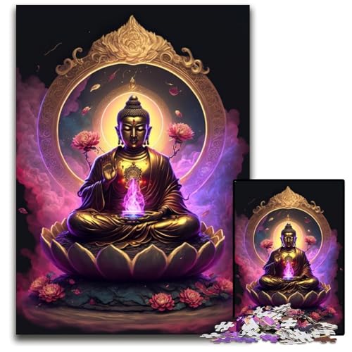 Puzzle für Erwachsene, 1000 Teile, Buddha-Puzzle aus Holz, Spiel für Erwachsene, Geschenk, interaktives Familienspiel, Gehirn-Herausforderung, Geschenk, 50x75cm/19,68x29,52 Zoll von JIANGENNF