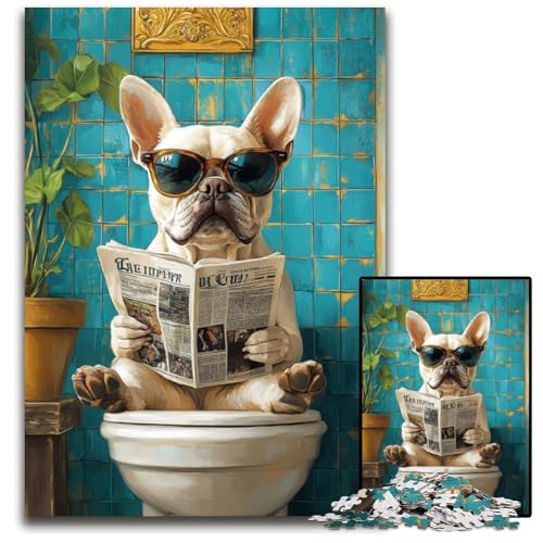 Puzzle für Erwachsene, 1000 Teile, Bulldogge auf der Toilette, Puzzle, Spielzeug, Geschenk, pädagogisches intellektuelles Dekomprimierungsspaß, Familienspiel, 26x38cm von JIANGENNF
