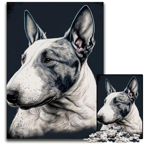 Puzzle für Erwachsene, 1000 Teile, Bullterrier-Hundeporträt, Papppuzzle, Eltern, Partner, Freunde – ab 14 Jahren, 26x38cm/10,23x14,96 Zoll Puzzle für Erwachsene, 1000 Teile, Bullterrier-Hundeporträt, Papppuzzle, Eltern, Partner, Freunde – ab 14 Jahren, 26x38cm/10,23x14,96 Zoll von JIANGENNF