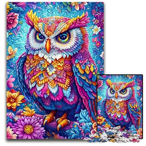 Puzzle für Erwachsene, 1000 Teile, Bunte Eule, Holzpuzzle, pädagogisches Denkspiel, künstlerische Heim- und Bürodekoration, ab 14 Jahren, 50x75cm von JIANGENNF
