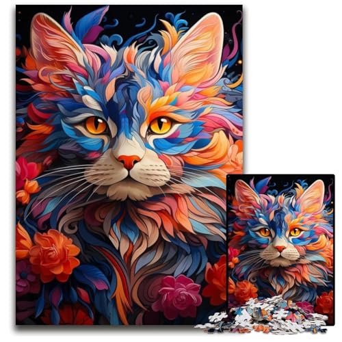 Puzzle für Erwachsene, 1000 Teile, Bunte Katzenkunst, Denksportaufgabe, Spiel für Erwachsene, interaktive Aktivität für die ganze Familie, 26x38cm/10,23x14,96 Zoll von JIANGENNF