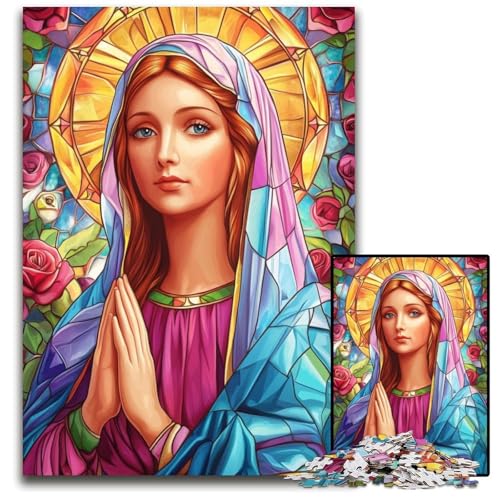 Puzzle für Erwachsene, 1000 Teile, Buntglas, Jungfrau Maria, Kartonpuzzle, Spiel für Erwachsene, Geschenk, Familieninteraktives Spiel, Gehirn-Herausforderung, Geschenk, 26x38cm von JIANGENNF