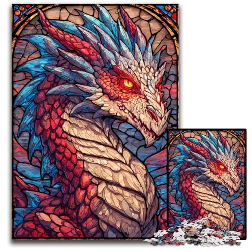 Puzzle für Erwachsene, 1000 Teile, Buntglas-Drache, Karton-Puzzle, pädagogisches Denkspiel, künstlerische Heim- und Bürodekoration, ab 14 Jahren, 26x38cm von JIANGENNF