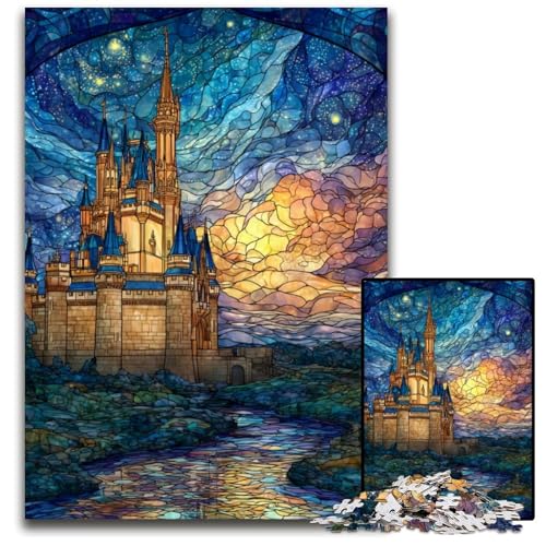 Puzzle für Erwachsene, 1000 Teile, Buntglasschloss, Kartonpuzzle, pädagogisches Denkspiel, künstlerische Heim- und Bürodekoration, ab 14 Jahren, 26x38cm von JIANGENNF