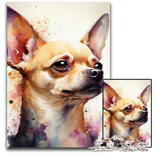 Puzzle für Erwachsene, 1000 Teile, Chihuahua-Aquarell-Puzzle aus Pappe, Eltern, Partner, Freunde – ab 14 Jahren, 26x38cm/10,23x14,96 Zoll Puzzle für Erwachsene, 1000 Teile, Chihuahua-Aquarell-Puzzle aus Pappe, Eltern, Partner, Freunde – ab 14 Jahren, 26x38cm/10,23x14,96 Zoll von JIANGENNF