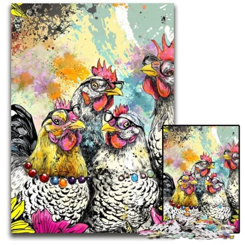 Puzzle für Erwachsene, 1000 Teile, DREI Hühner, Holzpuzzle, Heimdekoration, Familienspaß, ab 14 Jahren, 50x75cm Puzzle für Erwachsene, 1000 Teile, DREI Hühner, Holzpuzzle, Heimdekoration, Familienspaß, ab 14 Jahren, 50x75cm von JIANGENNF