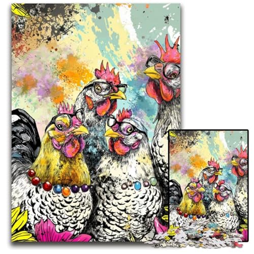 Puzzle für Erwachsene, 1000 Teile, DREI Hühner, Papppuzzle für Erwachsene, Lernspiel, Herausforderungsspielzeug für Erwachsene Teenager, 26x38cm von JIANGENNF