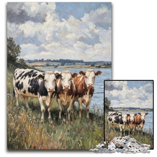 Puzzle für Erwachsene, 1000 Teile, DREI Kühe, Papppuzzle für Erwachsene, Lernspiel, Herausforderungsspielzeug für Erwachsene Teenager, 26x38cm von JIANGENNF