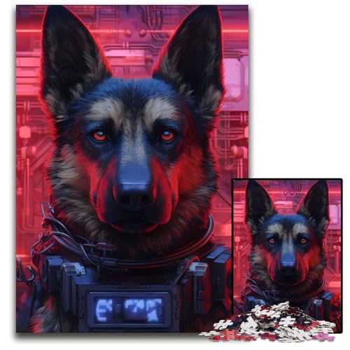 Puzzle für Erwachsene, 1000 Teile, Deutscher Schäferhund, Papppuzzle, Spiel für Erwachsene, Geschenk, Familien-Interaktives Spiel, Gehirn-Herausforderung, Geschenk, 26x38cm/10,23x14,96 Zoll von JIANGENNF