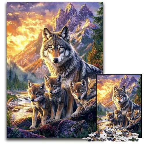 Puzzle für Erwachsene, 1000 Teile, Die Wolfsfamilie, Papppuzzle, Spielzeug, Geschenk, pädagogisches, intellektuelles, entspannendes Familienspiel, 26x38cm von JIANGENNF