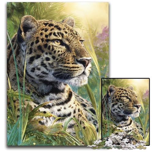 Puzzle für Erwachsene, 1000 Teile, Dschungel-Leopard, Holzpuzzle, pädagogisches Denkspiel, künstlerische Heim- und Bürodekoration, ab 14 Jahren, 50x75cm von JIANGENNF