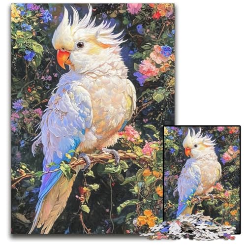 Puzzle für Erwachsene, 1000 Teile, Dschungel-Puzzle, weißer Papagei, Holzpuzzle, Lernspiele, mit passendem Poster und Quizblatt, für Kinder ab 14 Jahren, 50x75cm von JIANGENNF