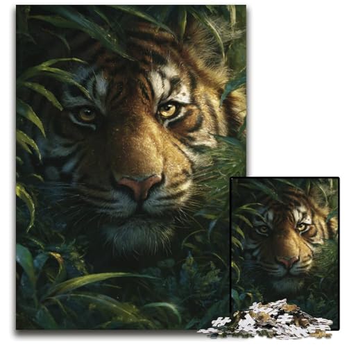 Puzzle für Erwachsene, 1000 Teile, Dschungeltiger, Holzpuzzle, lustige Spiele, ganze Familie, für Kinder ab 14 Jahren, 50x75cm von JIANGENNF