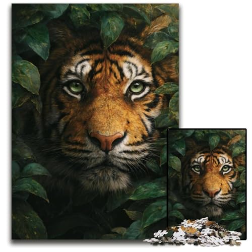 Puzzle für Erwachsene, 1000 Teile, Dschungeltiger, Holzpuzzle, schwierig und herausfordernd, tolle Geschenke und Spielzeuge für 14-Jährige, 50x75cm von JIANGENNF