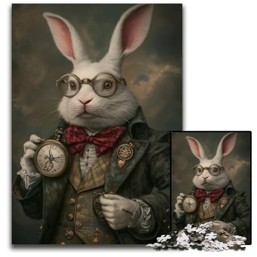 Puzzle für Erwachsene, 1000 Teile, Edler Hase, Kartonpuzzle, Spiel für Erwachsene, Geschenk, Familieninteraktives Spiel, Gehirn-Herausforderung, Geschenk, 26x38cm von JIANGENNF