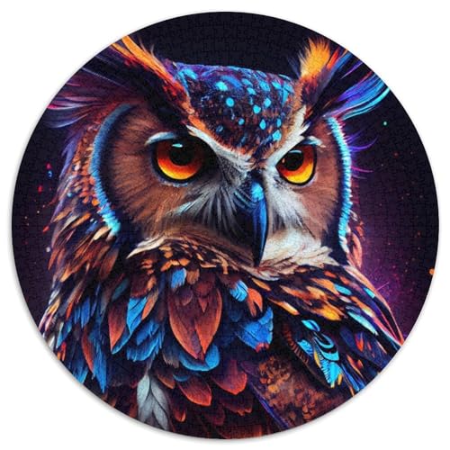 Puzzle für Erwachsene, 1000 Teile, Eule, bunt, 1000-teiliges rundes Puzzle für Erwachsene, pädagogisches Denkspiel, künstlerische Heim- und Bürodekoration, ab 14 Jahren (Größe 67,5 x 67,5 cm) von JIANGENNF