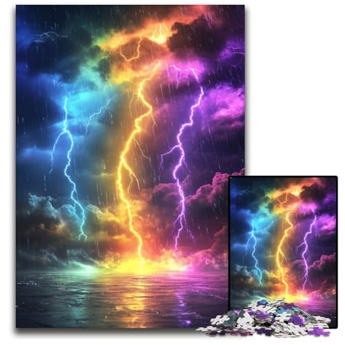Puzzle für Erwachsene, 1000 Teile, Farbblitz, Holzpuzzle, Spiel für Erwachsene, Geschenk, Familien-Interaktives Spiel, Gehirn-Herausforderung, Geschenk, 50x75cm von JIANGENNF