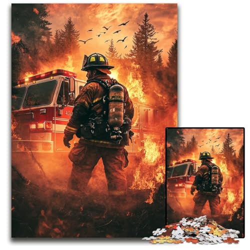 Puzzle für Erwachsene, 1000 Teile, Feuerwehrmann-Holzpuzzle, Weihnachten, Halloween, Ostern, Neujahr, 50x75cm von JIANGENNF