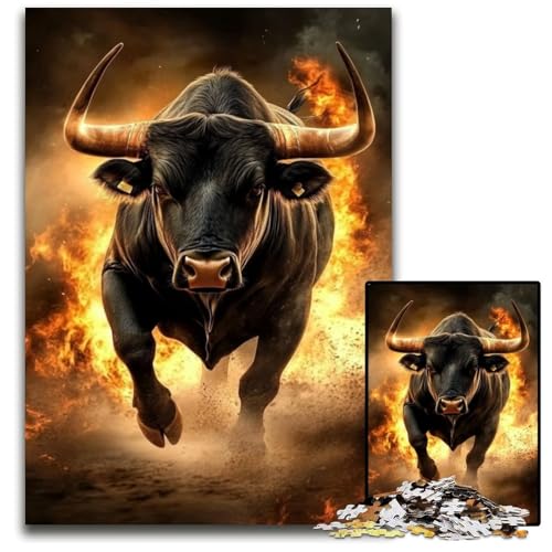 Puzzle für Erwachsene, 1000 Teile, Flammenbison, Holzpuzzle, Spiel für Erwachsene, Geschenk, interaktives Familienspiel, Gehirn-Herausforderung, Geschenk, 50x75cm von JIANGENNF