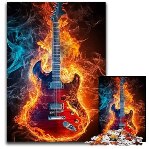 Puzzle für Erwachsene, 1000 Teile, Flammengitarre, Holzpuzzle, Weihnachten, Halloween, Ostern, Neujahr, 50x75cm Puzzle für Erwachsene, 1000 Teile, Flammengitarre, Holzpuzzle, Weihnachten, Halloween, Ostern, Neujahr, 50x75cm von JIANGENNF