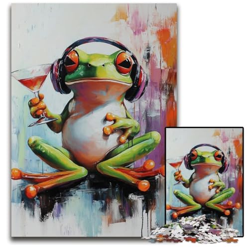 Puzzle für Erwachsene, 1000 Teile, Frosch hört Musik, Papppuzzle, schwierig und herausfordernd, tolle Geschenke und Spielzeuge für 14-Jährige, 26x38cm von JIANGENNF