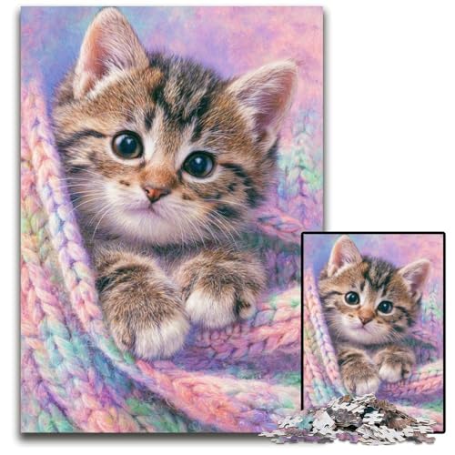 Puzzle für Erwachsene, 1000 Teile, Garnkatze, Holzpuzzle, Spiel für Erwachsene, Geschenk, Familien-Interaktives Spiel, Gehirn-Herausforderung, Geschenk, 50x75cm von JIANGENNF