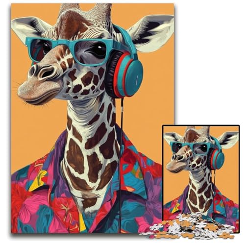 Puzzle für Erwachsene, 1000 Teile, Giraffe hört Musik, Puzzle, pädagogische Herausforderung, gutes Geschenk für die ganze Familie, für Kinder ab 14 Jahren, 26x38cm von JIANGENNF
