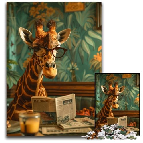 Puzzle für Erwachsene, 1000 Teile, Giraffen-Lesen, Holzpuzzle, Spiel für Erwachsene, Geschenk, Familien-Interaktives Spiel, Gehirn-Herausforderung, Geschenk, 50x75cm von JIANGENNF