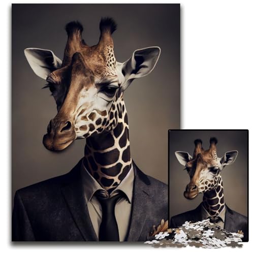 Puzzle für Erwachsene, 1000 Teile, Giraffenanzug, Tier-Holzpuzzle, Spiel für Erwachsene, Geschenk, Familien-Interaktives Spiel, Gehirn-Herausforderung, Geschenk, 50x75cm/19,68x29,52 Zoll von JIANGENNF
