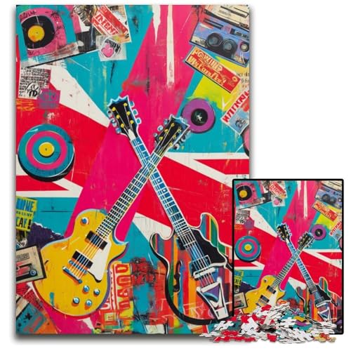 Puzzle für Erwachsene, 1000 Teile, Gitarren-Schallplatten-Collage, Karton-Puzzle, interaktives Familienspiel, Denksport-Geschenk, Lernspielzeug, 26x38cm Puzzle für Erwachsene, 1000 Teile, Gitarren-Schallplatten-Collage, Karton-Puzzle, interaktives Familienspiel, Denksport-Geschenk, Lernspielzeug, 26x38cm von JIANGENNF