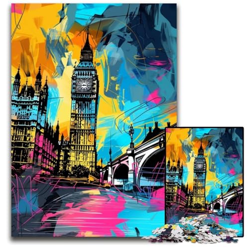 Puzzle für Erwachsene, 1000 Teile, Graffiti-Big-Ben-Puzzles für Erwachsene, Lernspielzeug für Jugendliche, Heimbüro-Dekor, 26x38cm/10,23x14,96 Zoll von JIANGENNF