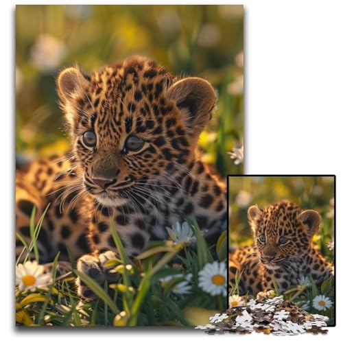 Puzzle für Erwachsene, 1000 Teile, Grasland-Leopard, Holzpuzzle, Spiel für Erwachsene, Geschenk, Familien-Interaktives Spiel, Gehirn-Herausforderung, Geschenk, 50x75cm von JIANGENNF
