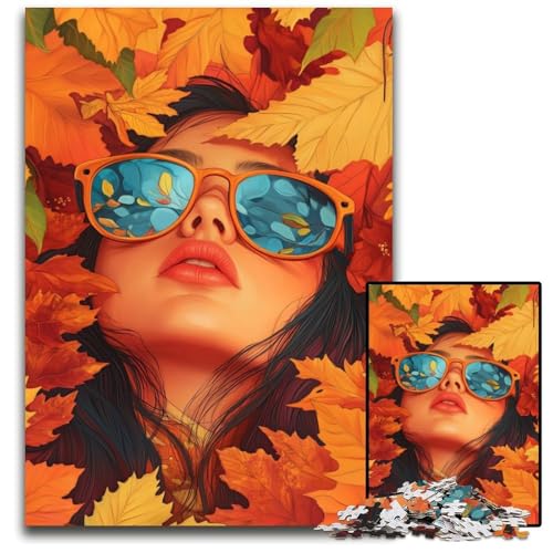 Puzzle für Erwachsene, 1000 Teile, Herbstmädchen, Holzpuzzle, schwierig und herausfordernd, tolle Geschenke und Spielzeuge für 14-Jährige, 50x75cm von JIANGENNF