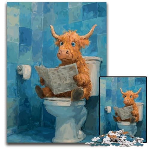 Puzzle für Erwachsene, 1000 Teile, Highland Cow, Kartonpuzzle, Spiel für Erwachsene, Geschenk, Familien-Interaktives Spiel, Gehirn-Herausforderung, Geschenk, 26x38cm von JIANGENNF
