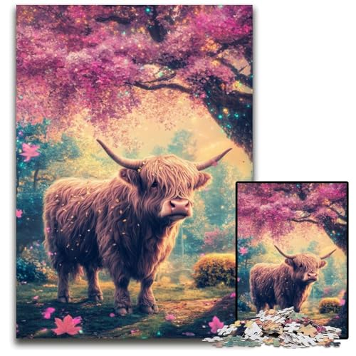 Puzzle für Erwachsene, 1000 Teile, Highland Yak, Holzpuzzle, Spiel für Erwachsene, Geschenk, Familien-Interaktives Spiel, Gehirn-Herausforderung, Geschenk, 50x75cm von JIANGENNF