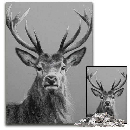 Puzzle für Erwachsene, 1000 Teile, Hirsch, Kartonpuzzle, schwierig und herausfordernd, tolle Geschenke und Spielzeuge für 14-Jährige, 26x38cm von JIANGENNF